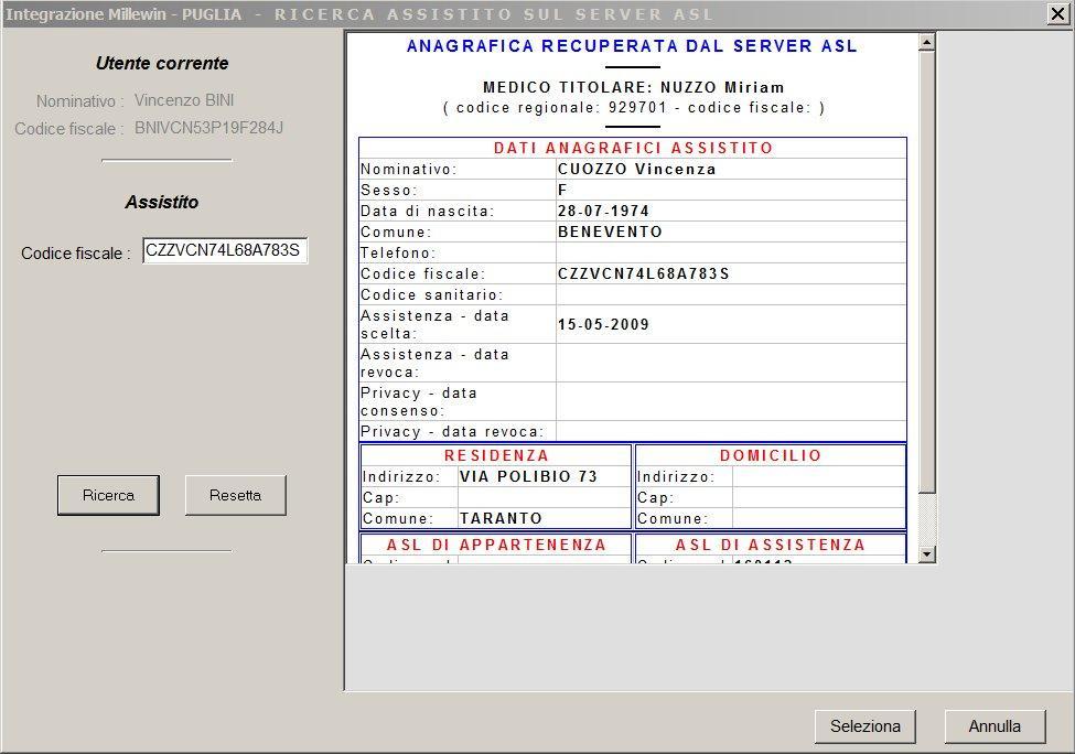 Fare clic sul pulsante per acquisire i dati in Millewin.