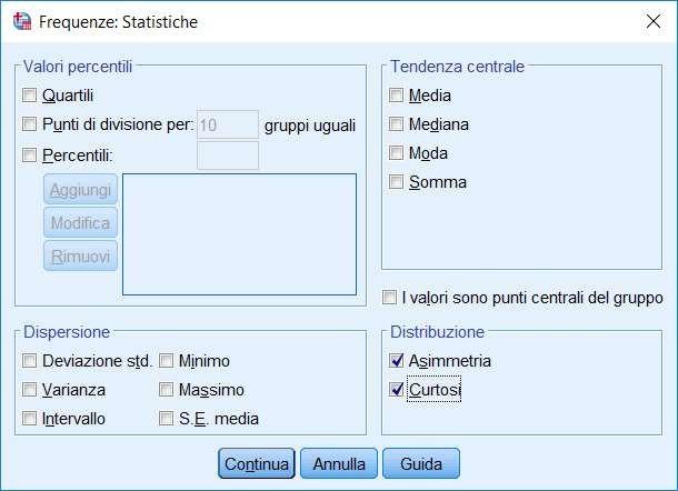 1 9 Forma della distribuzione Finestra di