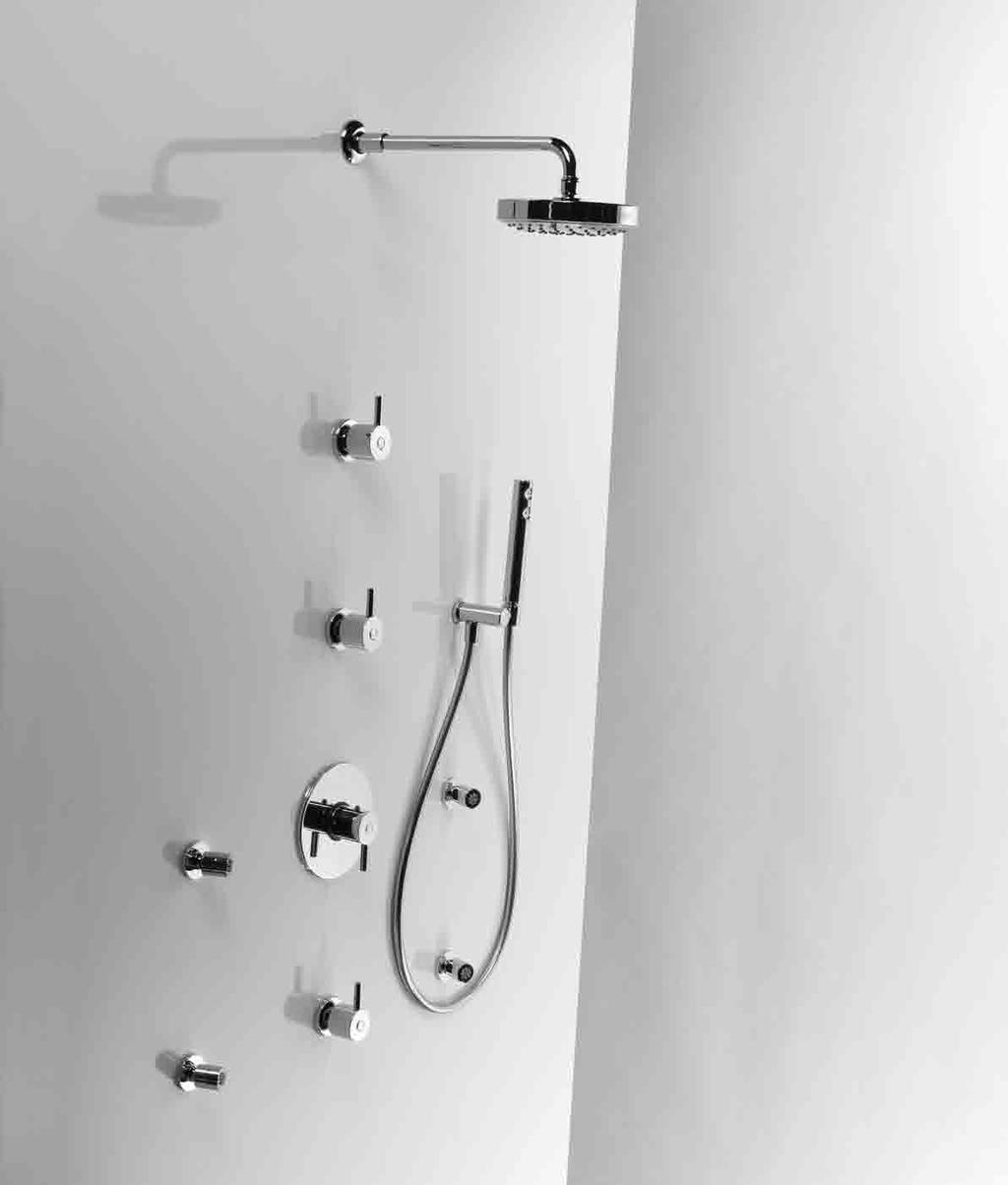 doccia shower 388/6 + 036/1 + 383/T Braccio con soffione Ø 18cm + termostatico da incasso con 2 rubinetti di chiusura +