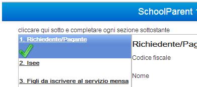 Sezione 1 Richiedente/Pagante. Cliccate a sinistra sulla voce Richiedente/Pagante e poi su Inserimento Dati. Apparirà la seguente schermata.