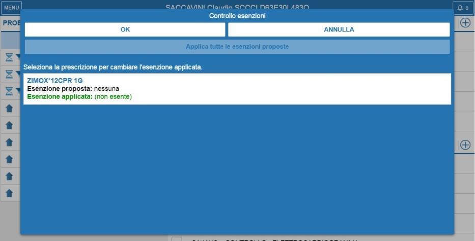 Confermare la prescrizione Selezionare la