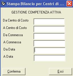 Bollettino 5.00-157 5.2.5 Stampa Bilancio per Centri di Costo La funzione è stata modificata per gestire sia la modalità con competenze che quella senza.