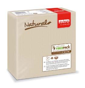 19,30 E Colore FT-82595000 33x33 cm naturale 50pz x 27cf 1,10 E Tovaglioli due veli realizzati in fiberpack, materiale ottenuto dal riciclo delle fibre di cellulosa presenti nei cartoni in tetrapak.