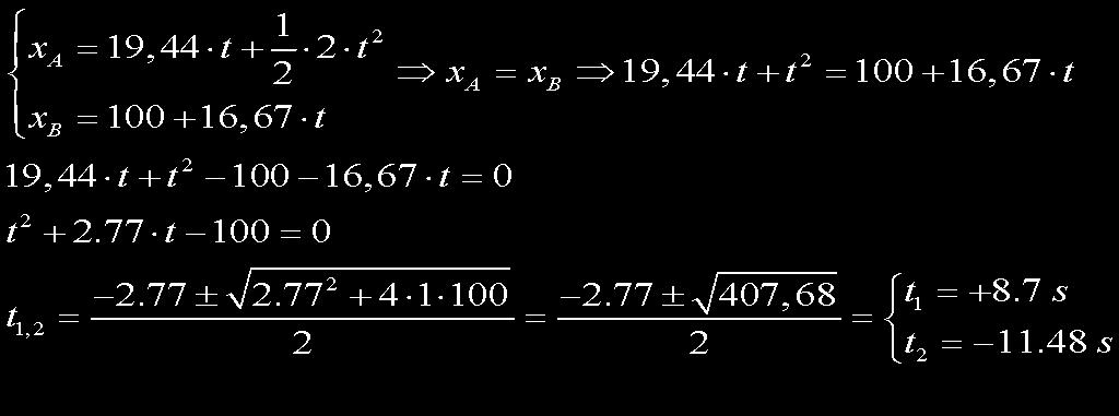 ESERCIZIO: "A" v B = cost = 60 km/h "B" v A = 70 km/h 100 m a = cost. = 2 m/s 2 1) Calcolare a che distanza avviene il sorpasso? 2) Calcolare la velocità di "A" nel momento del sorpasso? "B" "A" x =?