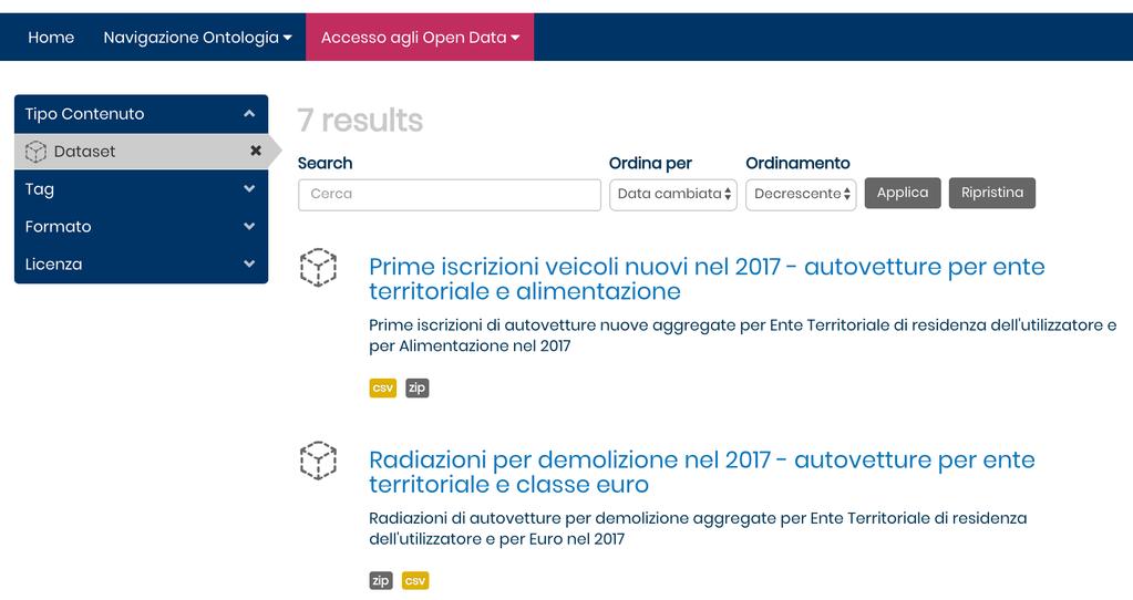 Accesso agli Open Data sul portale dell ACI Nel portale di Linked Open Data dell ACI, i dati sono pubblicati nella sezione Accesso agli Open Data, in cui ogni statistica rilasciata è disponibile