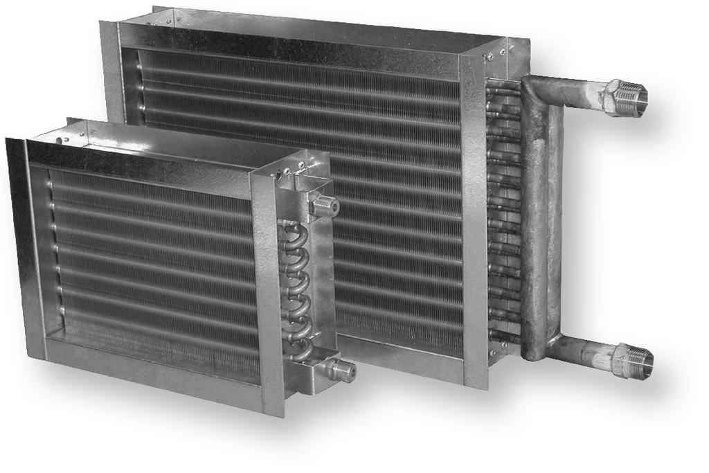 atteria di post-riscaldamento -FV 2R atteria di post-riscaldamento composta da un pacco alettato racchiuso in un telaio in lamiera, completa di collettori per il collegamento all impianto; il pacco