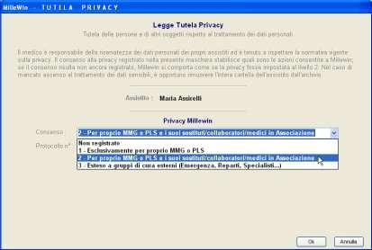 Successivamente, dalla finestra Tutela Privacy specificare il tipo di consenso rilasciato In base al tipo di scelta effettuato si prospettano le seguenti modalità operative: paziente con consenso