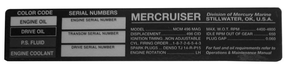 Sezione 2 - Informzioni fondmentli sul gruppo motore Identificzione I numeri di serie ssegnti dl produttore consentono di identificre numerosi dettgli tecnici reltivi l gruppo motore MerCruiser in