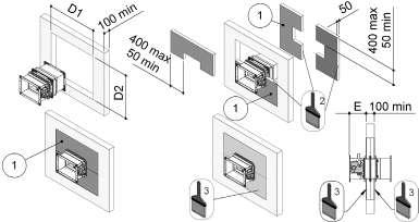 B H Parete rigida Parete leggera Classificazione di resistenza al fuoco Installazione in parete rigida verticale con sigillatura Weichschott EI 120 S Densità minima parete 500 kg/m³ (300 Pa)