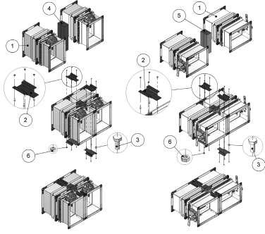 La coppia di serrande può essere installata in parete con modalità identiche a quelle di installazione della serranda singola. 1. Serranda WK45 2. Piastra di acciaio 3. Viti di fissaggio 4.