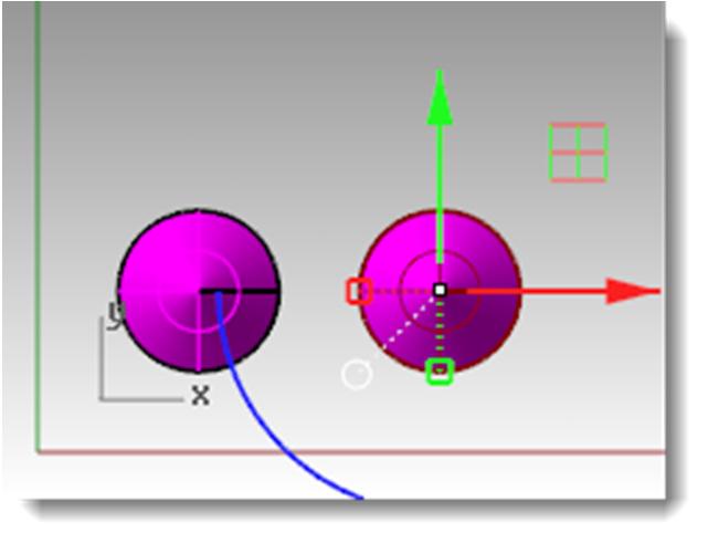 la modalità di copia. 1 Evidenziare il cono nella vista "Superiore". 2 Trascinare la freccia rossa per spostare l'oggetto nella direzione x positiva o negativa.