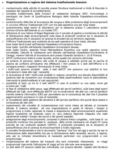 Da 27 centri per la lavorazione del sangue in Toscana 3 sole officine di Area Vasta dislocate: per l'area vasta