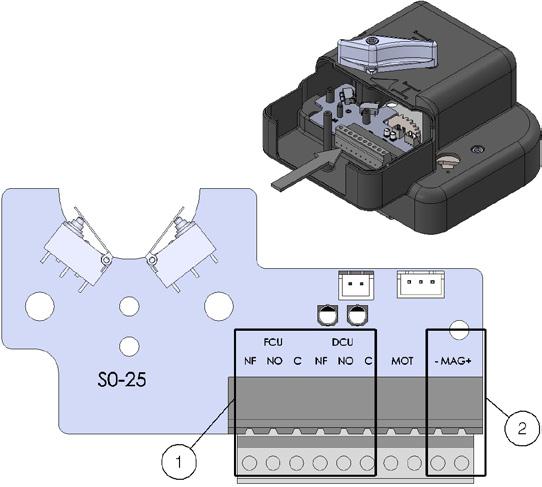 Versione MR/MI (alimentazione magnete a 24 V DC/48 V DC attraverso scheda S0-25) Scheda elettronica S0-25 per alimentazione magnete in 24VDC 48V DC.