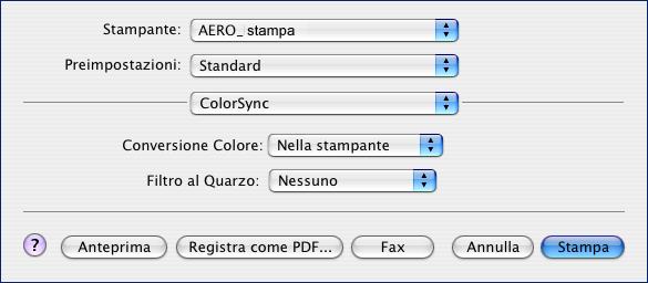 PER IMPOSTARE LE OPZIONI DI STAMPA PER COMPUTER MAC OS X 1 Selezionare Stampa nell applicazione utilizzata. Viene visualizzata la finestra di dialogo per la stampa. 2 Solo per Mac OS X v10.