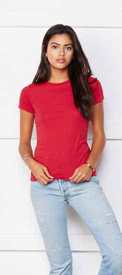 14 g/m 2 BE01 Women s Baby Rib Tee T-shirt 0% cotone pettinato e ring-spun. Girocollo con costina 1x1, cuciture laterali, vestibilità aderente.