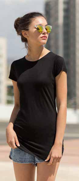 4 viscosa MAM71 Long Length Tee Women T-shirt 0% cotone combed ring-spun per un tocco davvero sofice, manica corta.