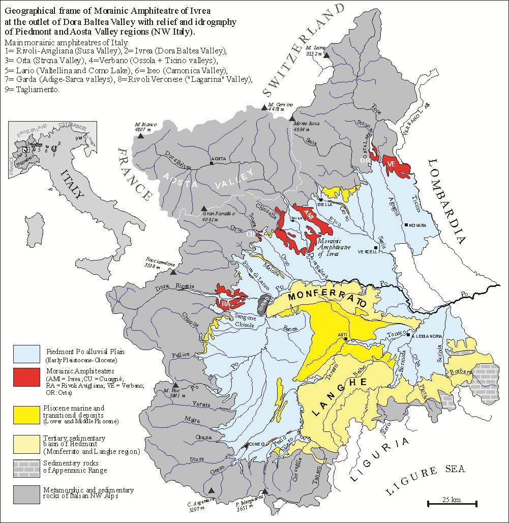 Bacino Terziario Piemontese successioni eocenicomioceniche (in colore giallino) affioranti all interno dell