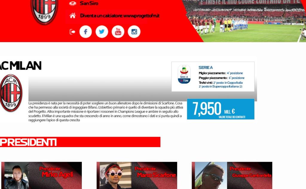 Sito Web Sito personale della squadra Con tutte le informazioni sui presidenti, staff e calciatori.