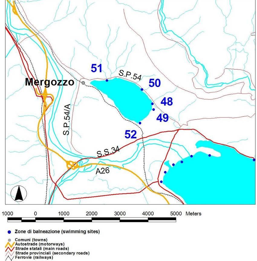 2.3. Lago di Mergozzo Nella stagione sono state sottoposte a monitoraggio 5 zone (Figura 2.3.1) e tutte hanno mantenuto l idoneità per l intera stagione balneare. Fig. 2.3.1. Lago di Mergozzo: zone di balneazione monitorate nell anno 2014 Nella tabella 2.