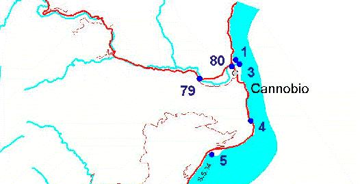 2.8. Torrenti Cannobino e San Bernardino Nella stagione sono state sottoposte a monitoraggio 3 zone di cui due sul torrente Cannobino (Figura 2.8.1) ed una sul torrente San Bernardino (Figura 2.8.2); tutte le zone hanno mantenuto l idoneità per l intera stagione balneare.