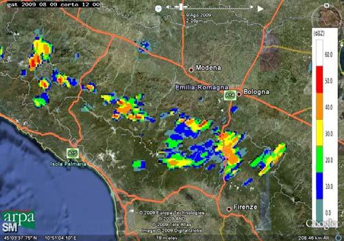 2 Analisi dei campi di riflettività sull Emilia Romagna Il pomeriggio di domenica 9 agosto è caratterizzato dalla presenza di sistemi temporaleschi che si sviluppano sulla dorsale