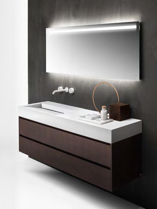 Mobile Viaveneto G costituito da due cassetti da cm 160 x x h in legno finitura noce brown con lavabo in Cristalplant Biobased mod. Arc da cm 160 x x h 12,5.