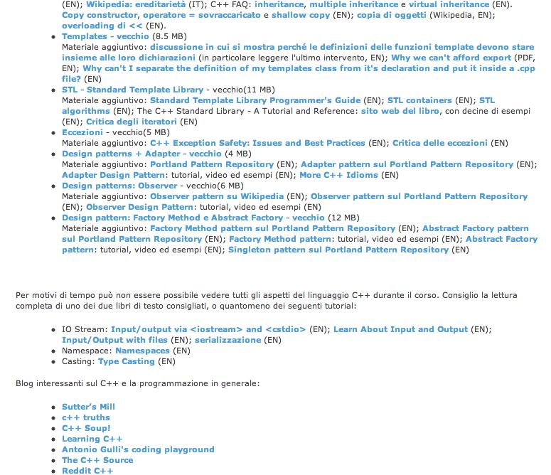 Link utili Sulla pagina del corso sono forniti link utili, relativi agli