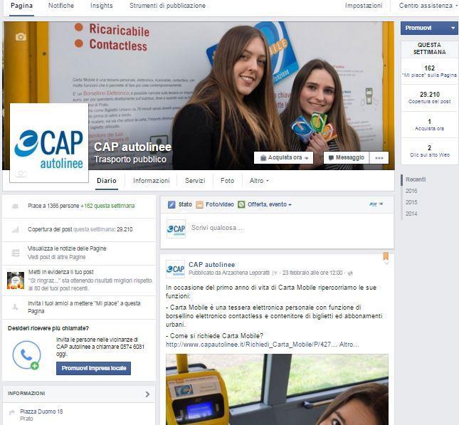 FACEBOOK Adottato da Cap, aperto nel 2012, ma sfruttato a pieno con una vera e propria