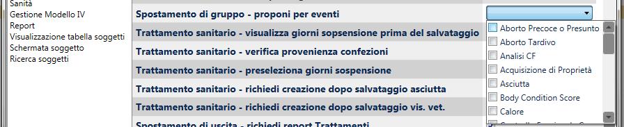 Spostamento di gruppo - proponi per eventi Questa opzione consente al sistema di chiedere in automatico se si vuole effettuare uno spostamento in un altro gruppo produttivo dei capi nella lista a