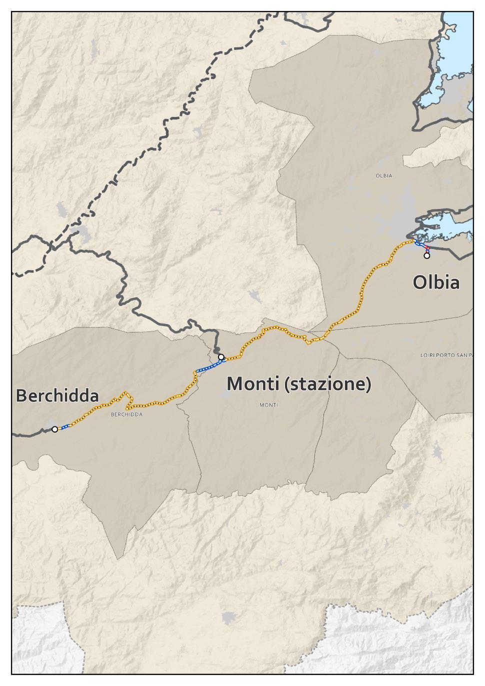 R29 Olbia - Monti (stazione) - Berchidda Caratteristiche tecniche Tipologia di sede ciclabile 13% 83% 4% Pendenza 75% 17% 7% 1% Sede Propria Sede promiscua: - su strade a bassa intensità di traffico