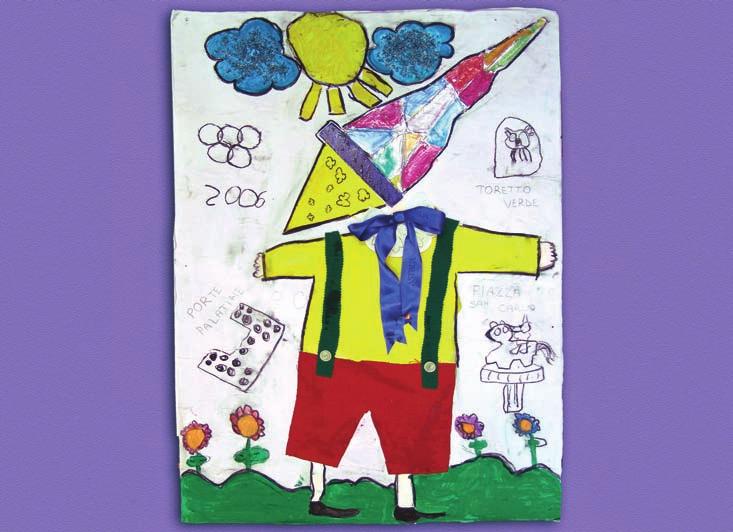 Luglio Bambine e bambini di 5 anni Pinocchio a Torino Acrilici, carboncino, acquerelli, carta di alluminio, stoffa, nastro, bottoni e cartone Concorso That s a Mole