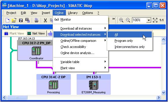 3.3 Macchina 1 Come caricare i dati di progettazione nei sistemi di destinazione 1. In SIMATIC imap: Selezionare nella vista di rete la CPU 317-2 PN/DP.