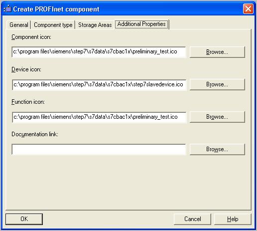 Parte 1: Creazione di componenti PROFInet 2.4 Creazione di componenti PROFInet 5. Nella scheda "Additional properties" indicare i percorsi dei file icona e il percorso del link alla documentazione.