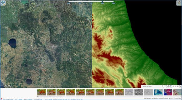 L'opzione Mappa Contigua divide la finestra in due parti: in quella sinistra si visualizza il dato iniziale mentre in quella destra si visualizza il dato prescelto contiguo territorialmente al primo