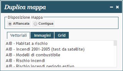 Figura 10 Strumento Duplica Mappa : finestra di dialogo scelta servizio da visualizzare Figura 11 Strumento Scelta Mappa : scelta visualizzazione dato su Mappa Principale o Mappa Secondaria Chiudi