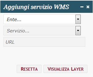 2.6.1 Servizi WMS (Web Map Service) Scegliendo l'opzione WMS si apre, per mezzo di un doppio clic, la maschera Aggiungi servizio WMS (Figura. 21).