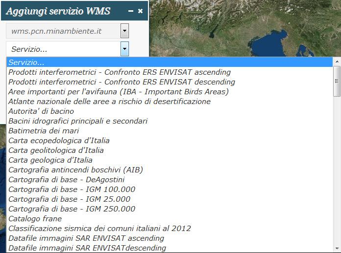 it ; Servizio : servizio che si desidera visualizzare dalla lista che si apre dal menu a tendina (Figura 22); URL : la URL del sevizio che in questo caso viene inserita automaticamente una volta