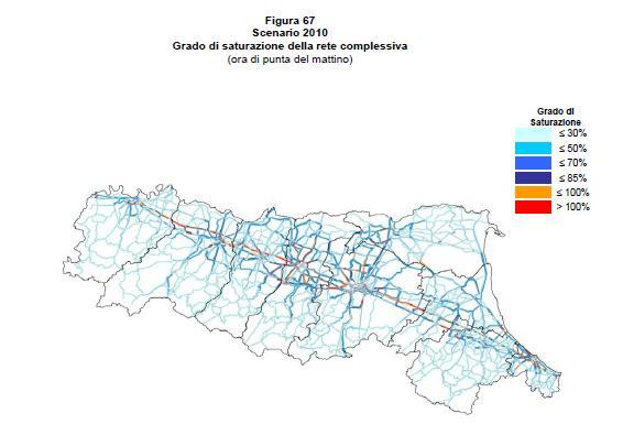 Figura 19: grado di saturazione della rete complessiva (ora di punta del mattino).