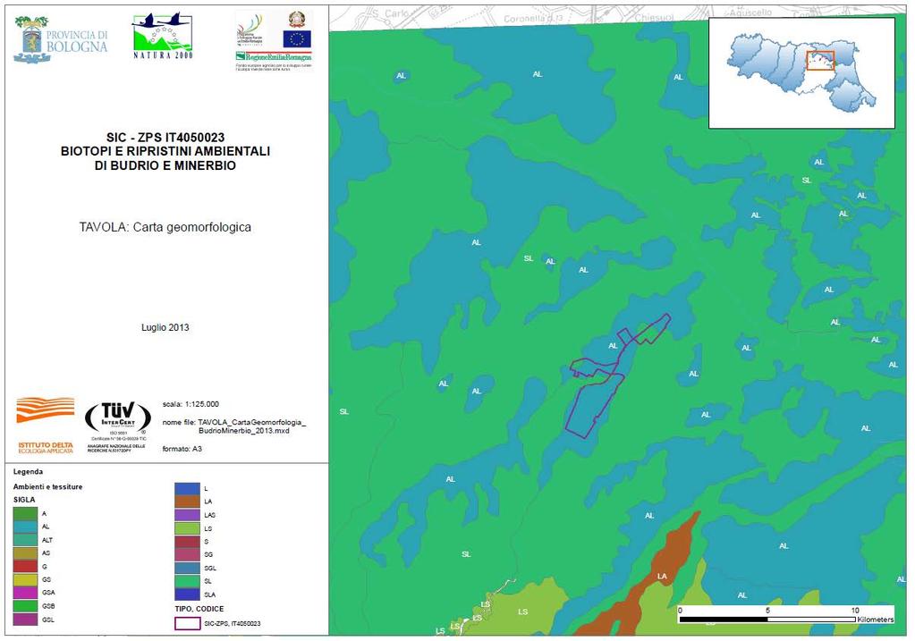 2.1.3 Geologia e geomorfologia Secondo la carta geomorfologica, la maggior porzione del sito in oggetto ricade in una zona in cui la tessitura è di tipo AL argilla limosa, deposito di piana