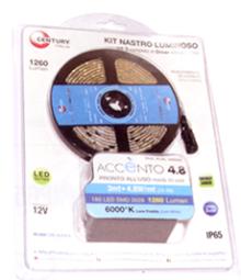 lampade a led nastro "accento 4.8" kit blister con bobina da m.3, taglio possibile ogni 5 cm.