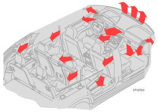 03 Climatizzatore Distribuzione dell aria Bocchette di ventilazione nel cruscotto Generalità sul climatizzatore Bocchette di ventilazione nel montante della portiera a ` a 03 L