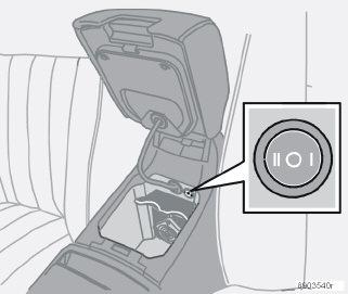 Sollevando il bracciolo del sedile anteriore si accede al frigorifero 1, che è acceso con la chiave di accensione in posizione II.