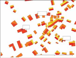 delle falde (in kwh/m 2 /anno, da quelle minori, in giallo, a quelle più elevate, in rosso), mentre l immagine a destra mostra il rapporto sotto forma percentuale fra la produzione degli impianti