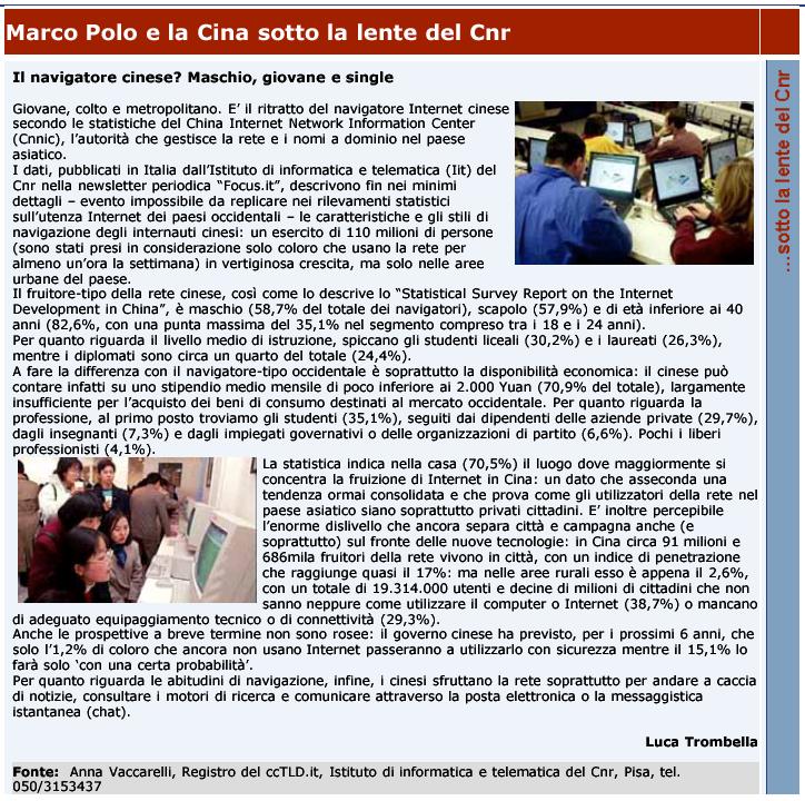 Rassegna Stampa Tutto sul web made in China - 16 agosto 2006 Istituto di