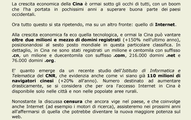 Rassegna Stampa Tutto sul web made in China - 16 agosto 2006 Istituto