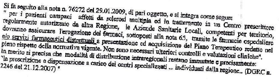 Modalità di distribuzione farmaci nota 65 in Regione