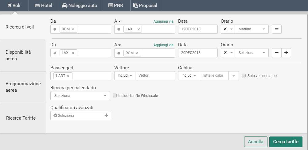 Prenotazioni aeree - Ricerca di voli Guida rapida Ricerca di voli Nella modalità di inserimento assistito, cliccare su Voli per aprire il modulo dedicato ai voli.