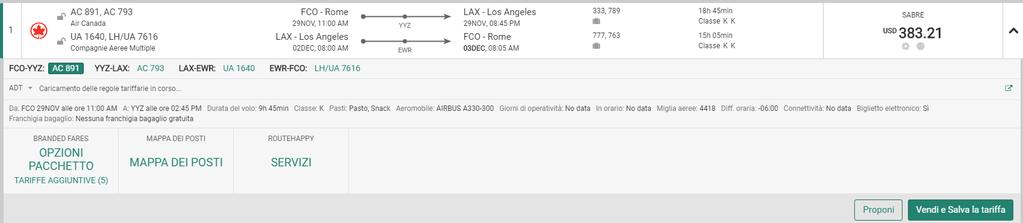 Cliccare sulla freccia verso il basso per visualizzare le informazioni all interno del pannello: e informazioni sul volo visualizzano il primo volo nell itinerario evidenziato in verde.