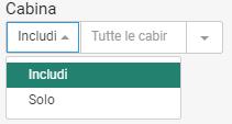 L opzione predefinita è Includi e Tutte le cabine. Cliccando su Includi questa opzione diventerà Solo. Cliccare su Tutte le cabine per selezionare i tipi di cabina.