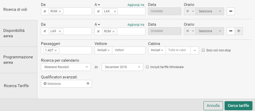 Selezionare Date flessibili e cliccare su Cerca tariffa aerea.